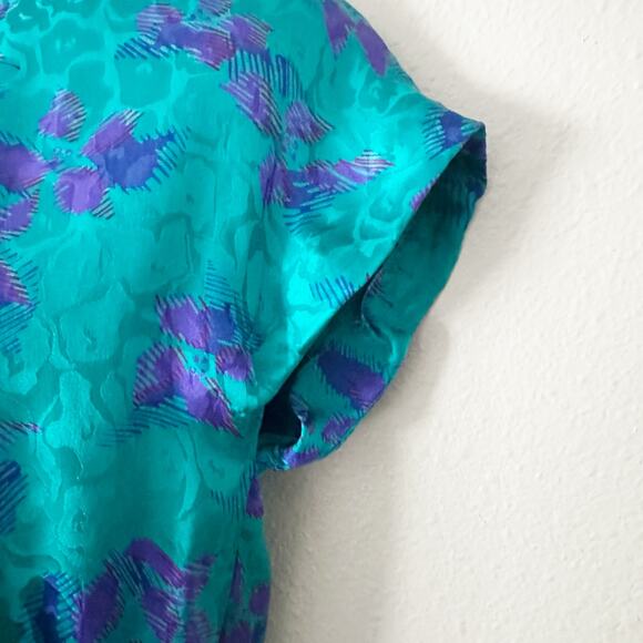 Vintage Lillie Rubin 100% Silk Satin Teal Purple‎ 80s Dress Women’s Size 4 - Picture 5 of 13